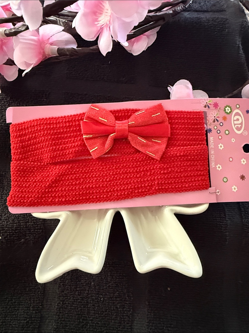 Red Knit Bow Headband for Girls - Cute Stretchy Hair Accessory